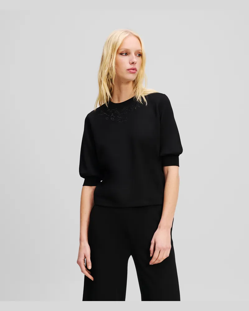 Karl Lagerfeld Sweatshirt Mit Orchideenstickerei, Frau, Schwarz, Größe Schwarz