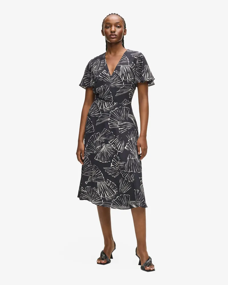 Karl Lagerfeld Kleid Mit V-ausschnitt Und Fächerprint, Damen, Cannoli-creme-melange, Größe Cannoli-creme-melange