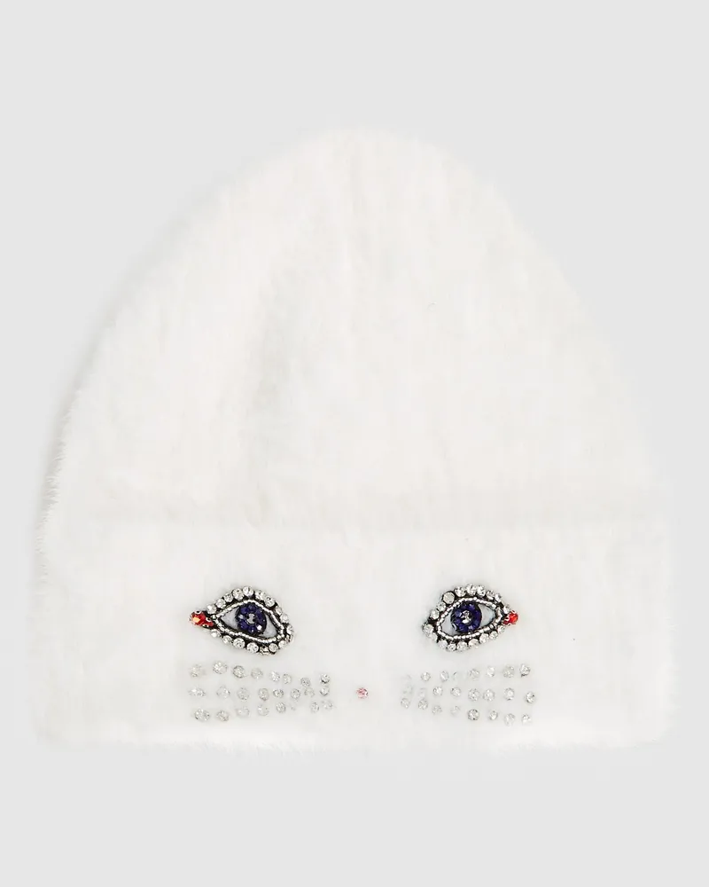 Karl Lagerfeld Ikon Choupette Flauschige Mütze, Damen, Weiss, Größe Weiss