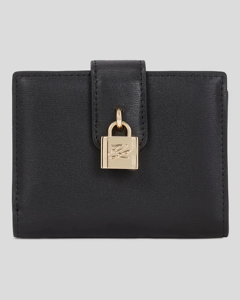 Karl Lagerfeld K/autograph Mittelgrosses Portemonnaie Mit Vorhängeschloss, Frau, Schwarz/Gold, Größe Schwarz