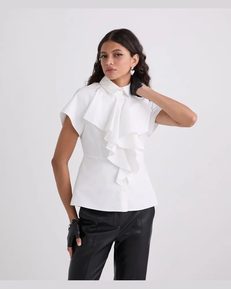 Karl Lagerfeld Kurzärmliges Rüschenhemd, Damen, Weiss, Größe Weiss