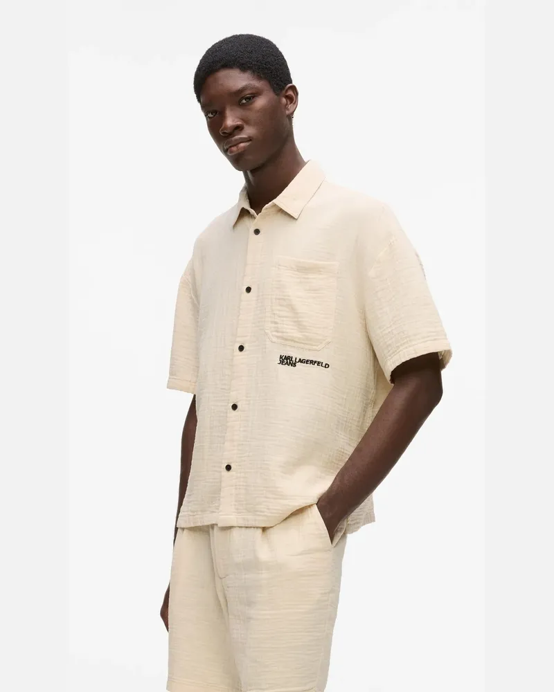 Karl Lagerfeld Kurzärmeliges Hemd In Knitteroptik, Herren, Whitecap Grey, Größe Whitecap