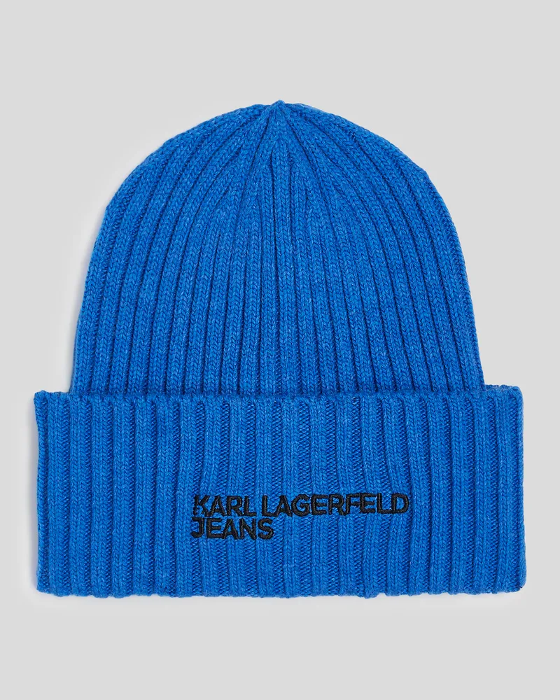 Karl Lagerfeld Klj beanie-mütze mit Rippstrick und Logo, Frau, Klj Blue Klj