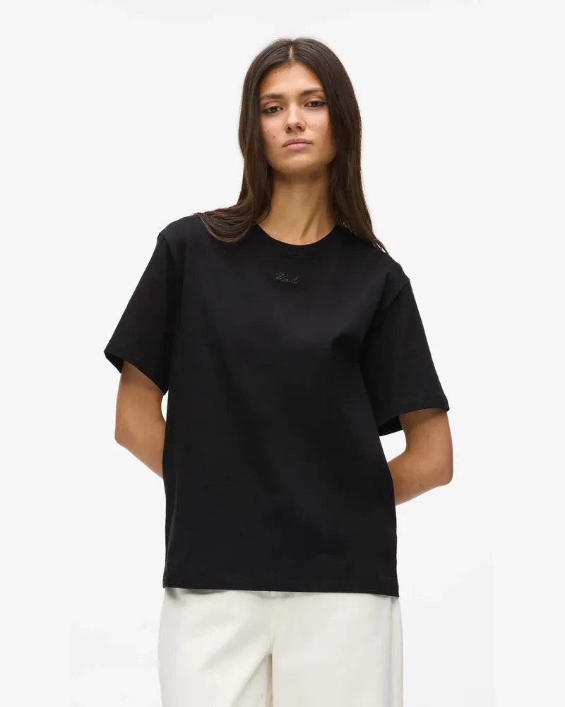 Karl Lagerfeld Signature Legeres T-shirt, Damen, Schwarz, Größe Schwarz