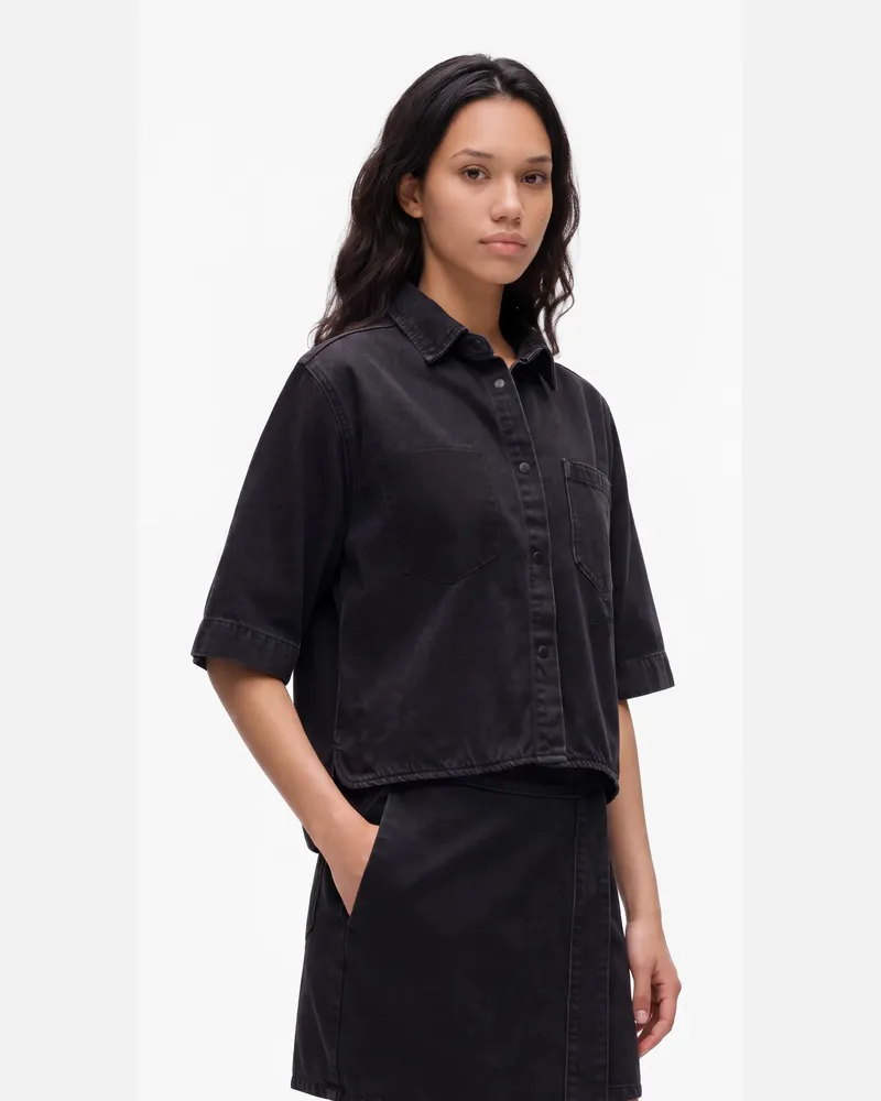 Karl Lagerfeld Kastenförmiges Jeanshemd Mit Kurzen Ärmeln, Female, Schwarzer Denim, Size Black