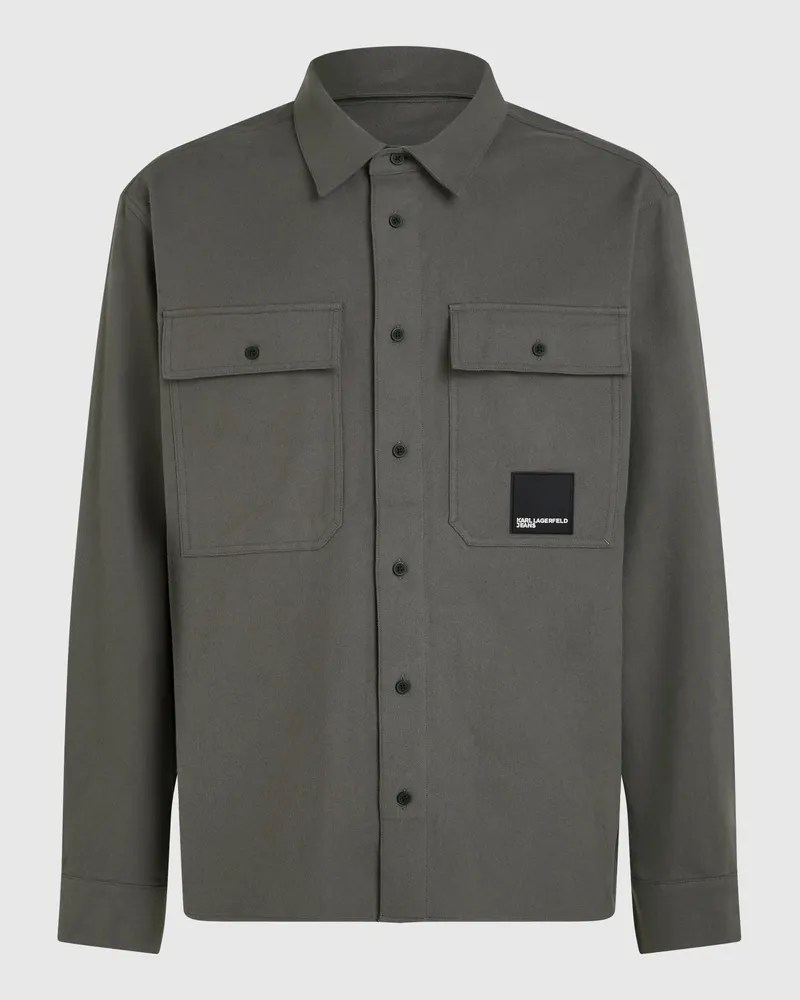 Karl Lagerfeld Overshirt Aus Baumwollflanell, Male, Tornado, Size Grey