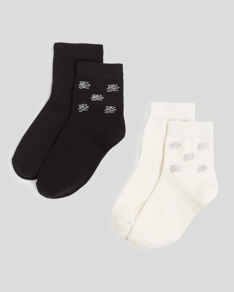 Karl Lagerfeld K/autograph Socken Mit Strass – 2-pack, Damen, Schwarz/creme, Größe Schwarz