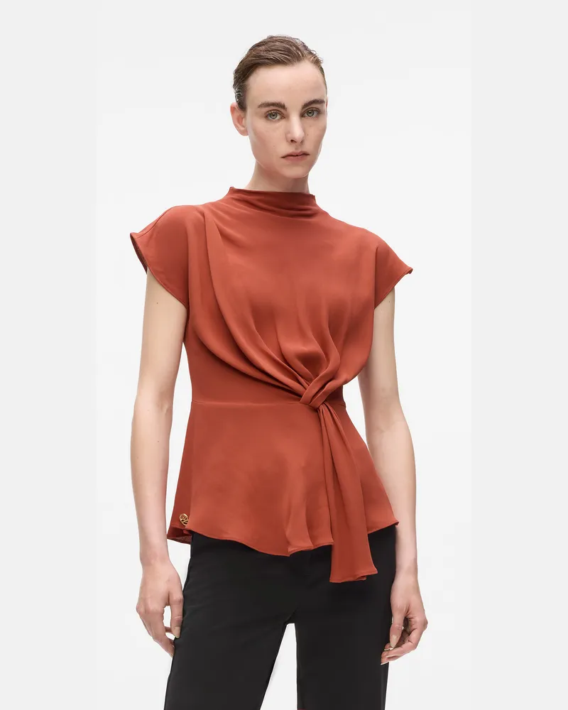 Karl Lagerfeld Kurzärmelige Bluse Zum Knoten, Frau, Zinnober, Größe Zinnober