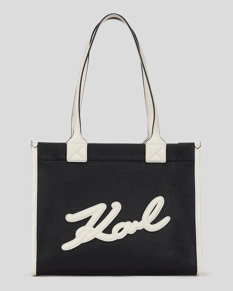 Karl Lagerfeld K/skuare Mittelgroße Tote-bag In Genarbter Optik, Damen, Schwarz/weiss, Größe Schwarz