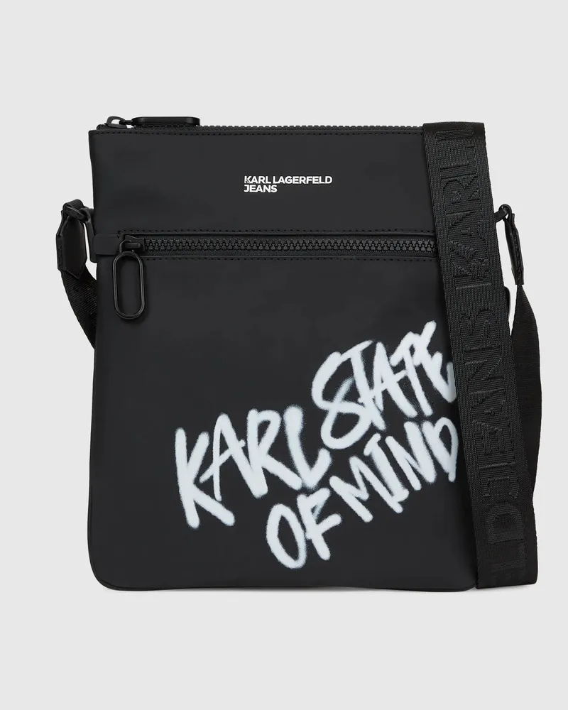 Karl Lagerfeld Beschichtete Flache Umhängetasche Mit Karl-zitat, Male, Schwarz, Size Black