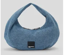Klj hobo-tasche aus Denim mit Box-logo, Frau, Hellblauer Marmor