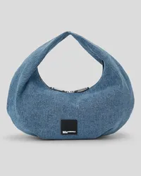 Karl Lagerfeld Klj hobo-tasche aus Denim mit Box-logo, Frau, Hellblauer Marmor Hellblauer