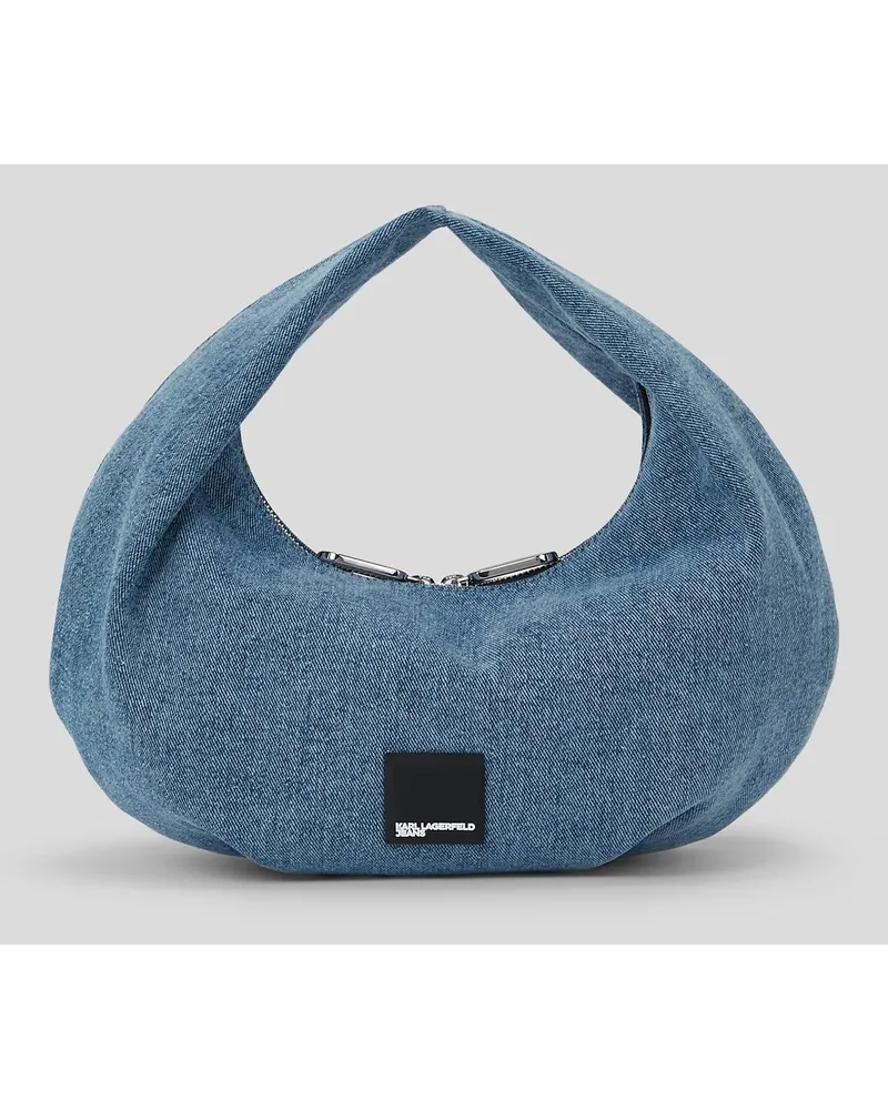 Karl Lagerfeld Klj hobo-tasche aus Denim mit Box-logo, Frau, Hellblauer Marmor Hellblauer