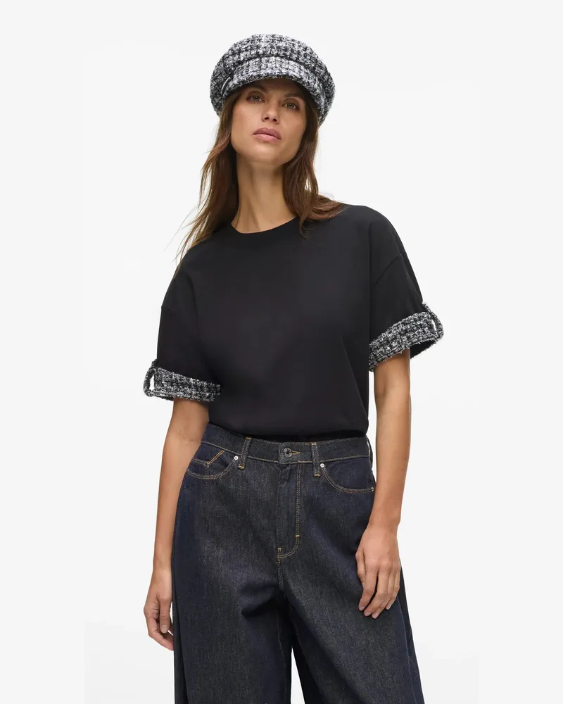 Karl Lagerfeld T-shirt Mit Bouclé-ärmeln, Female, Schwarz, Size Black