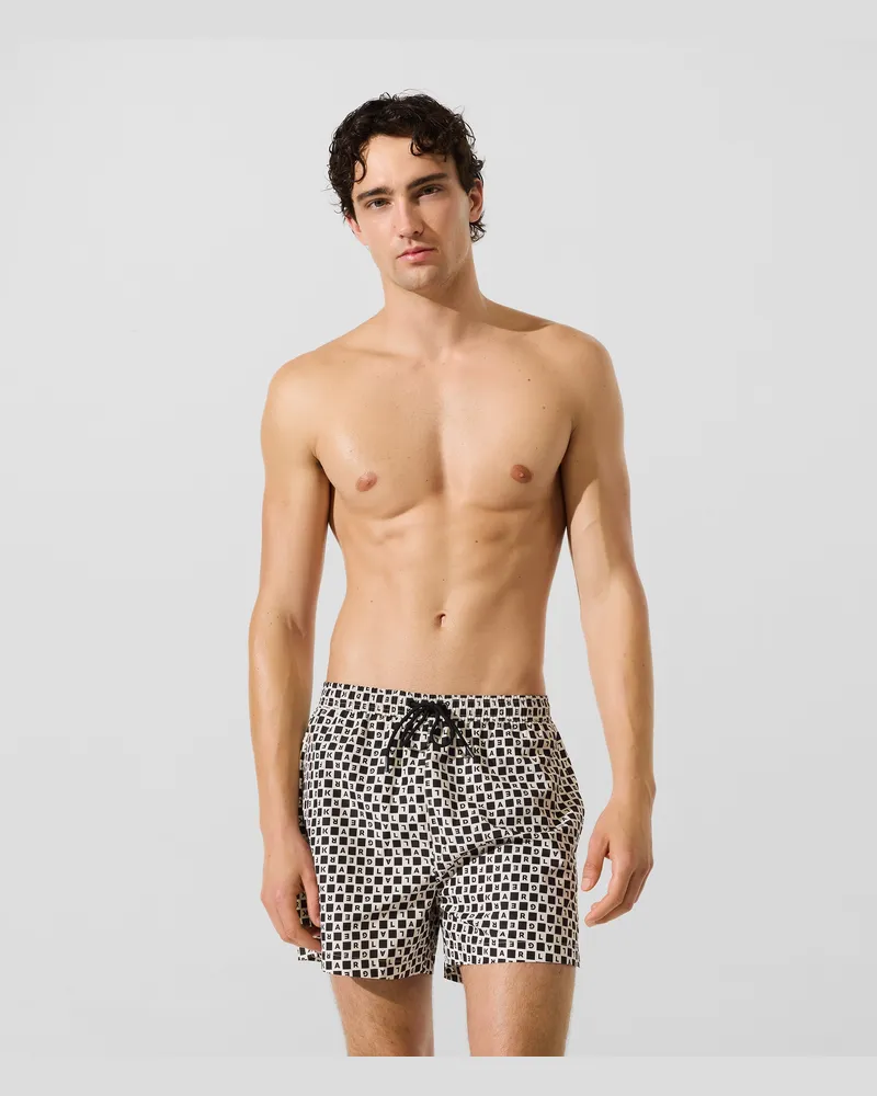 Karl Lagerfeld Boardshorts Mit Schachbrettmuster, Herren, Standardblauer Denim-schwarz, Größe Standardblauer