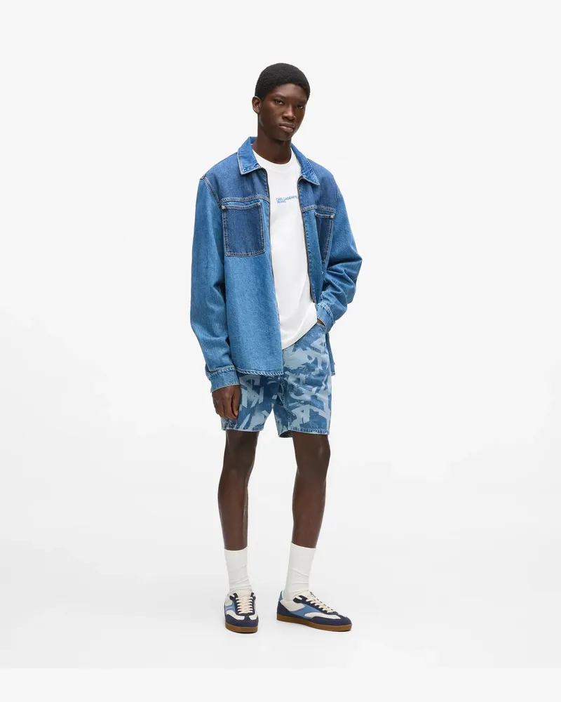 Karl Lagerfeld Legere Jeansshorts Mit Monogramm, Herren, Ithaka-streifen, Größe: 36 Ithaka-streifen