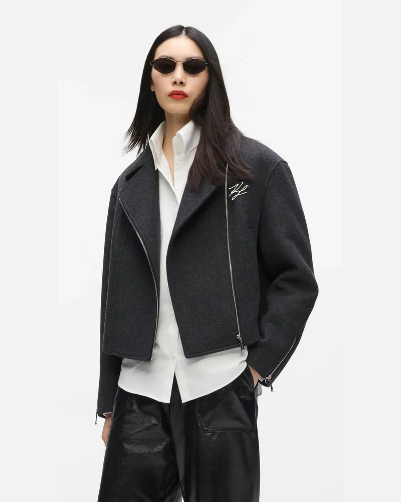 Karl Lagerfeld Bikerjacke Aus Wollmischung, Damen, Dunkelgrau Herren, Größe Dunkelgrau
