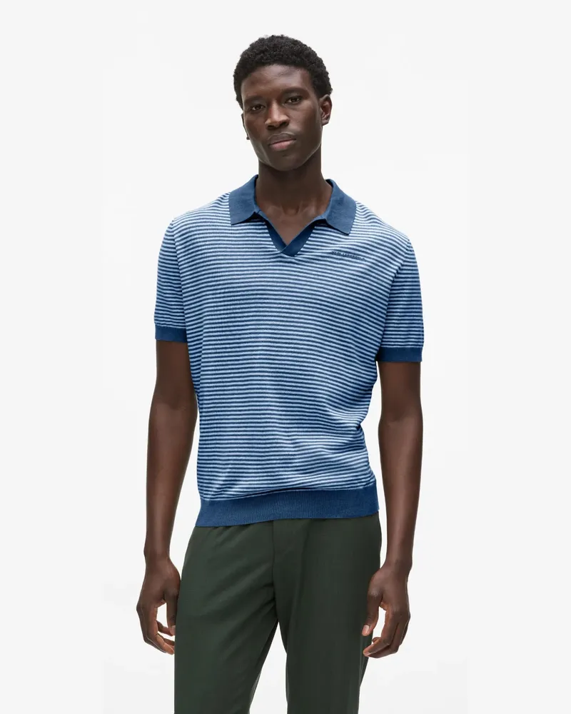 Karl Lagerfeld Gestreiftes Poloshirt Aus Strick, Herren, Marineblau, Größe Marineblau
