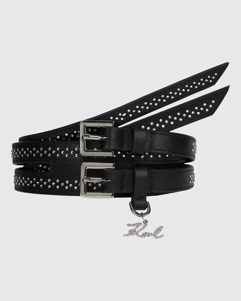 Karl Lagerfeld K/signature Strass-doppelgürtel, Damen, Schwarz, Größe Schwarz