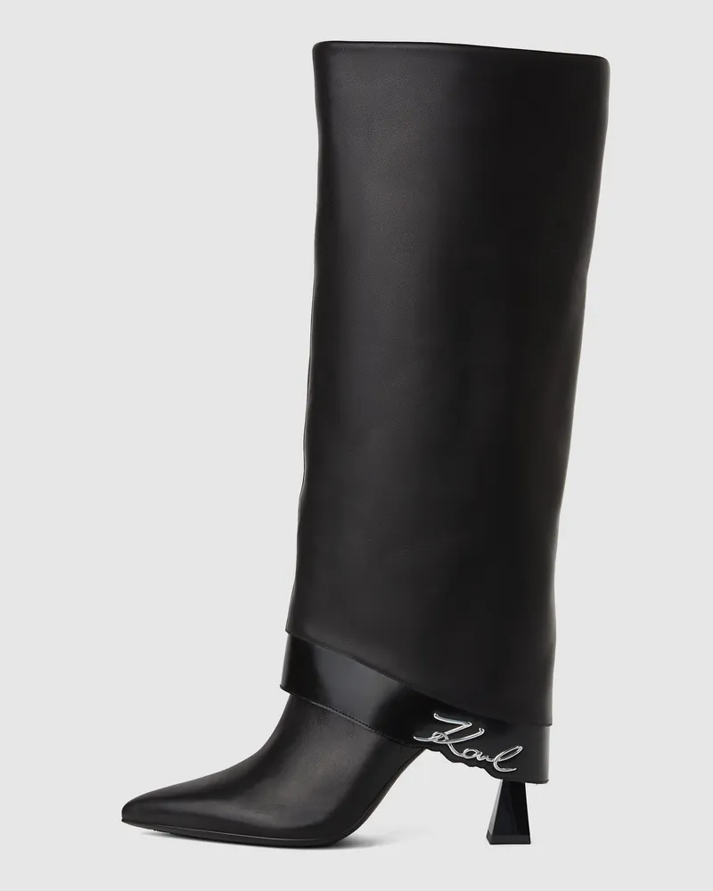 Karl Lagerfeld Debutante Hohe Stiefel Mit Umgeschlagenem Schaft, Damen, Schwarz, Größe Schwarz