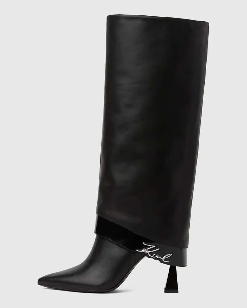 Karl Lagerfeld Debutante Hohe Stiefel Mit Umgeschlagenem Schaft, Damen, Schwarz, Größe Schwarz