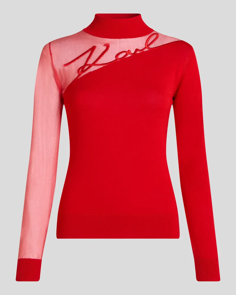 Karl Lagerfeld Signature Strickoberteil Mit Netzeinsatz, Frau, Racing Red, Größe Racing