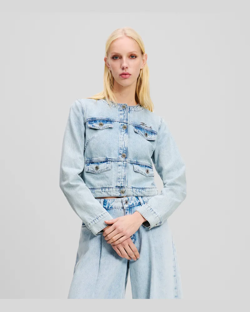 Karl Lagerfeld Kragenlose Jeansjacke, Frau, Hellblauer Denim, Größe Hellblauer