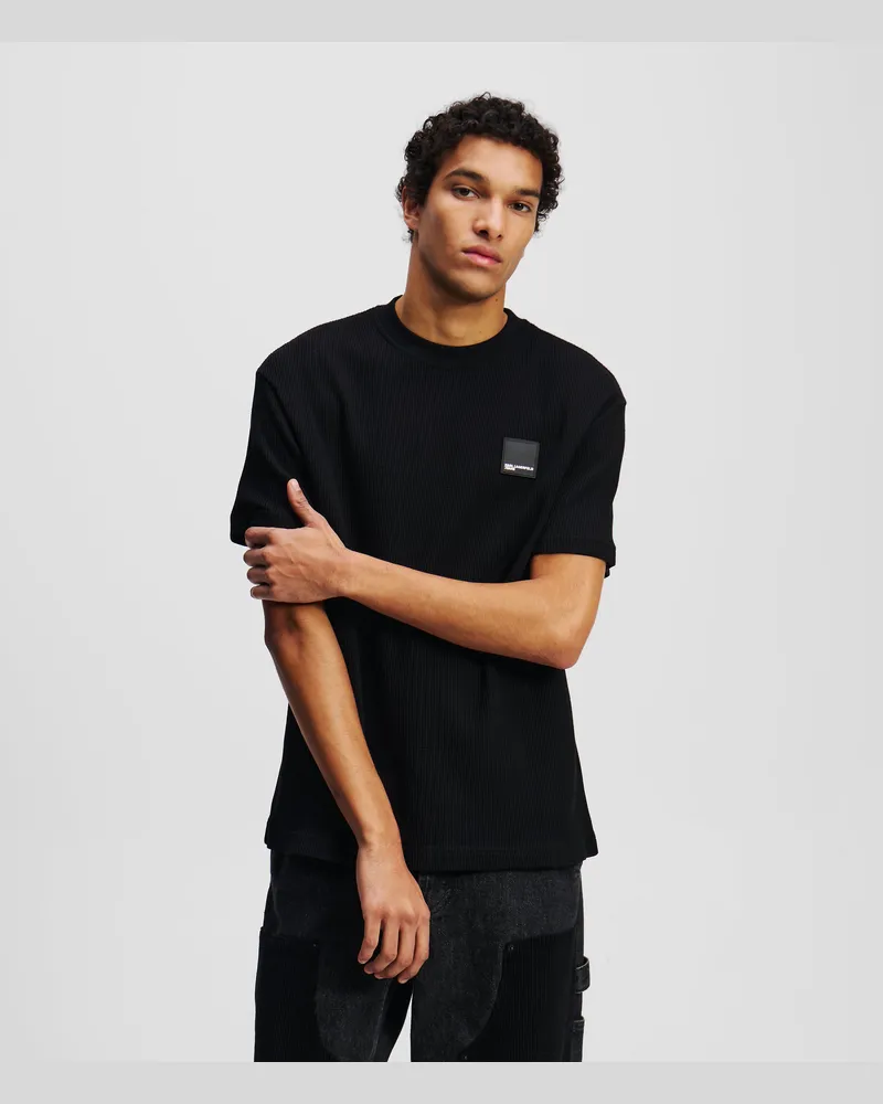 Karl Lagerfeld T-shirt Mit Waffel-struktur, Herren, Schwarz, Größe Schwarz