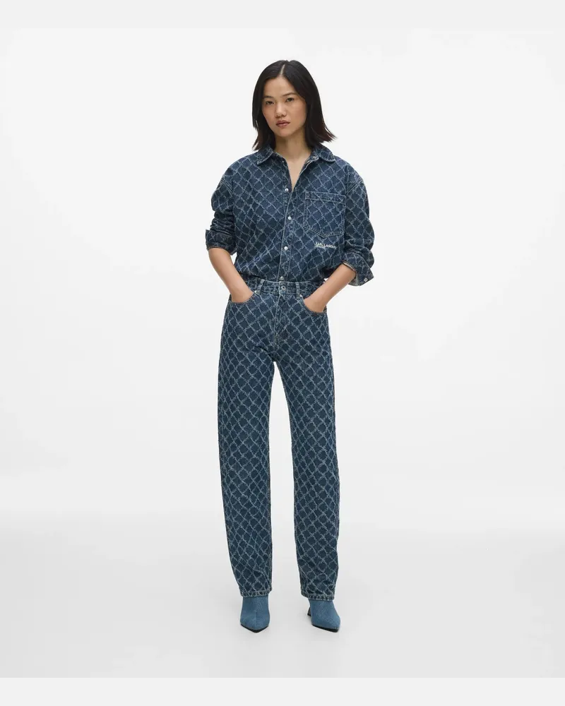 Karl Lagerfeld Gerade Geschnittene Jeans Mit Hohem Bund Im Argyle-print, Female, Destr Argyle, Size Blue