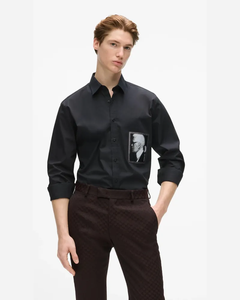 Karl Lagerfeld Hemd Mit Karl-portrait, Male, Schwarz, Size Black
