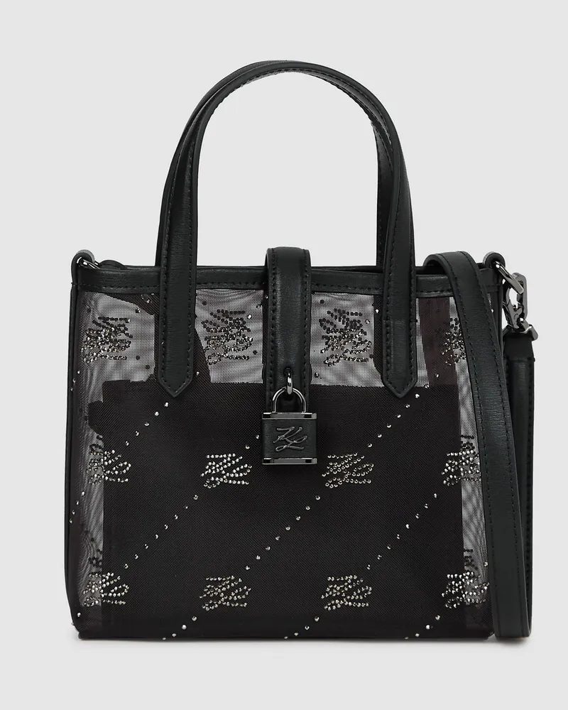 Karl Lagerfeld K/autograph Tote Bag Mit Vorhängeschloss Und Strass, Damen, Schwarze Verzierung, Größe Schwarze