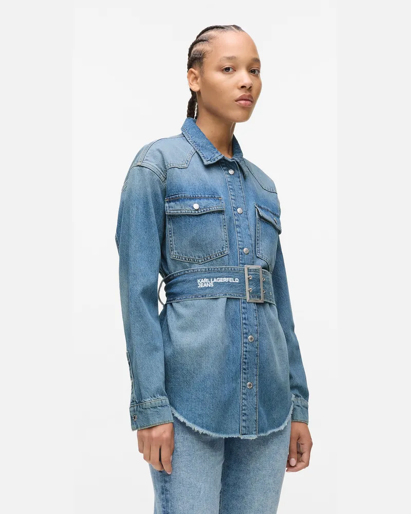 Karl Lagerfeld Jeanshemd Mit Gürtel, Damen, Gewaschenes Blau, Größe Gewaschenes