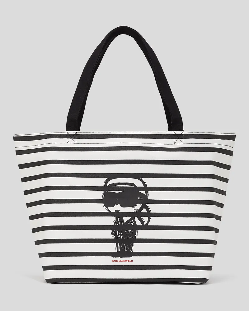 Karl Lagerfeld Ikon Gestreifter Shopper, Frau, Schwarz-weiß gestreift, Größe Schwarz-weiß