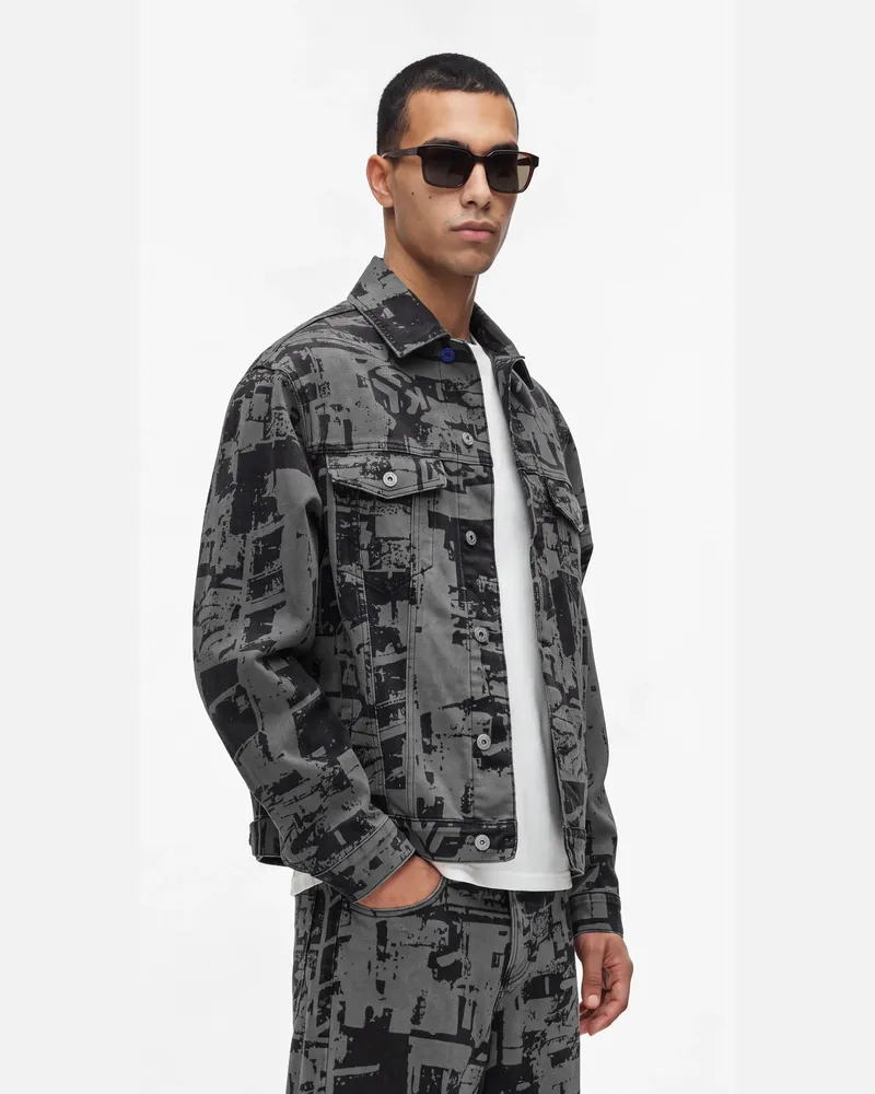 Karl Lagerfeld Lockere Cityscape-jeansjacke, Male, Gewaschenes Schwarzes All-over-print, Size Black