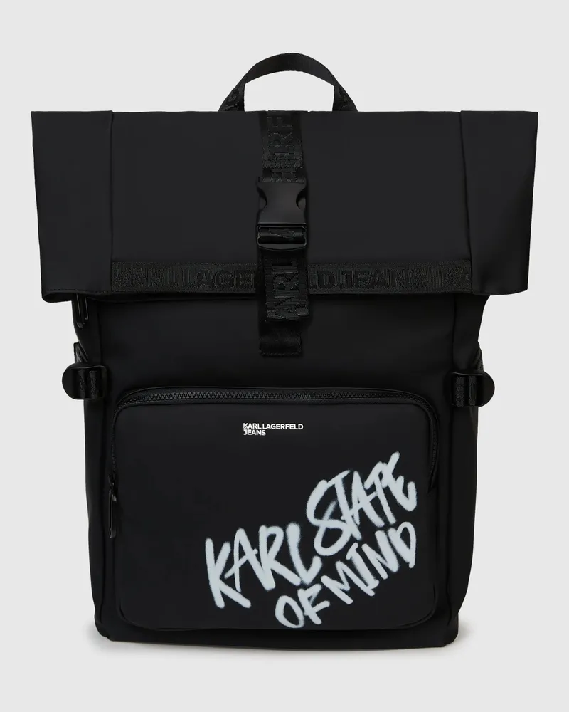 Karl Lagerfeld Beschichteter Rucksack Mit Karl-zitat, Herren, Schwarz, Größe Schwarz