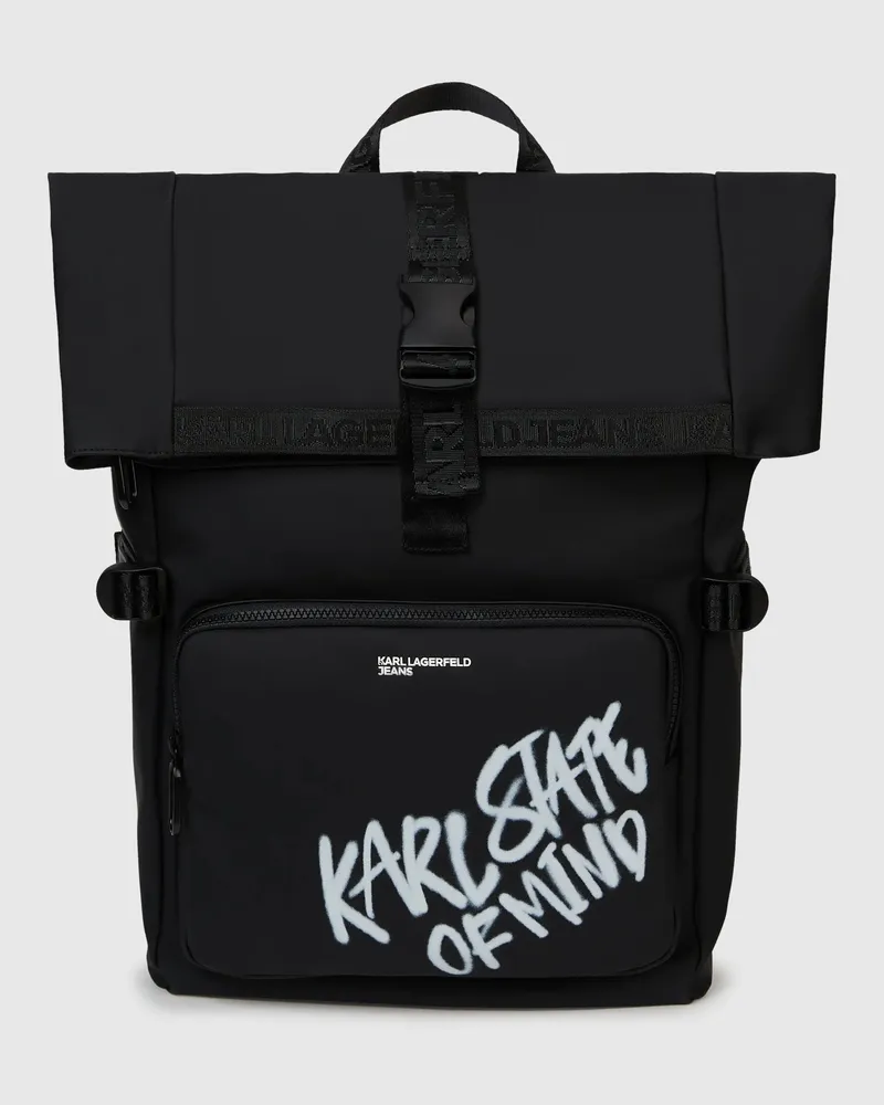 Karl Lagerfeld Beschichteter Rucksack Mit Karl-zitat, Herren, Schwarz, Größe Schwarz