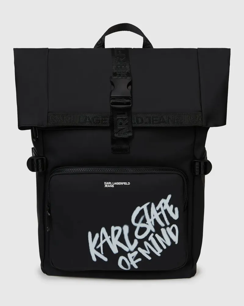 Karl Lagerfeld Beschichteter Rucksack Mit Karl-zitat, Herren, Schwarz, Größe Schwarz