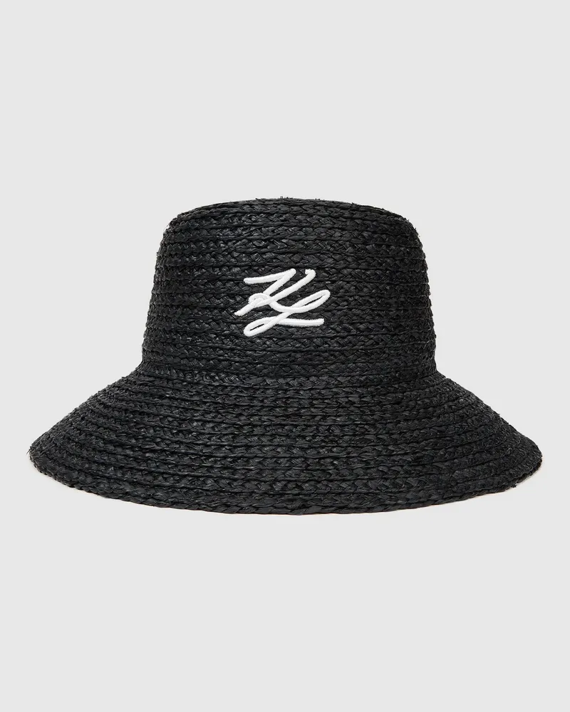Karl Lagerfeld Strand-bucket-hat Aus Bast Mit Autograph-logo, Damen, Schwarz, Größe Schwarz