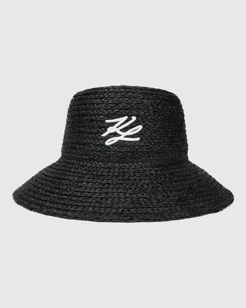 Karl Lagerfeld Strand-bucket-hat Aus Bast Mit Autograph-logo, Damen, Schwarz, Größe Schwarz