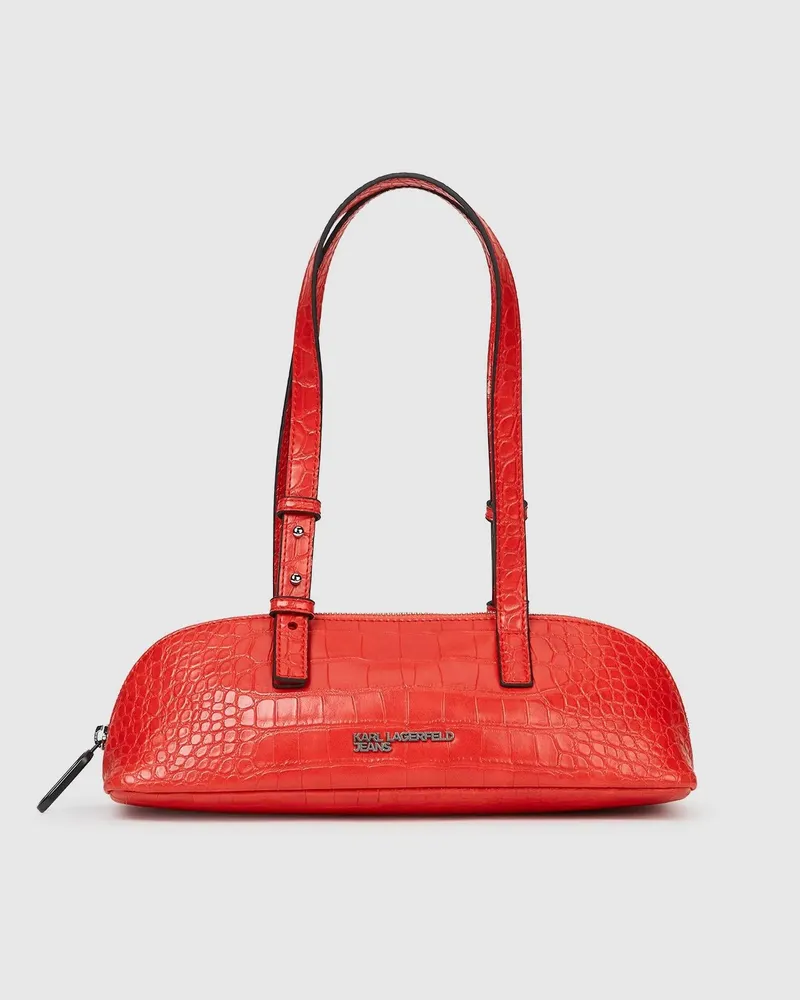 Karl Lagerfeld Längliche Schultertasche In Kroko-optik, Damen, Hochrisiko Rot, Größe Hochrisiko
