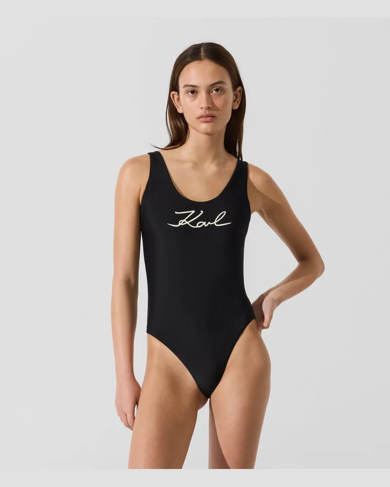Karl Lagerfeld Signature Badeanzug, Female, Schwarz, Size Black
