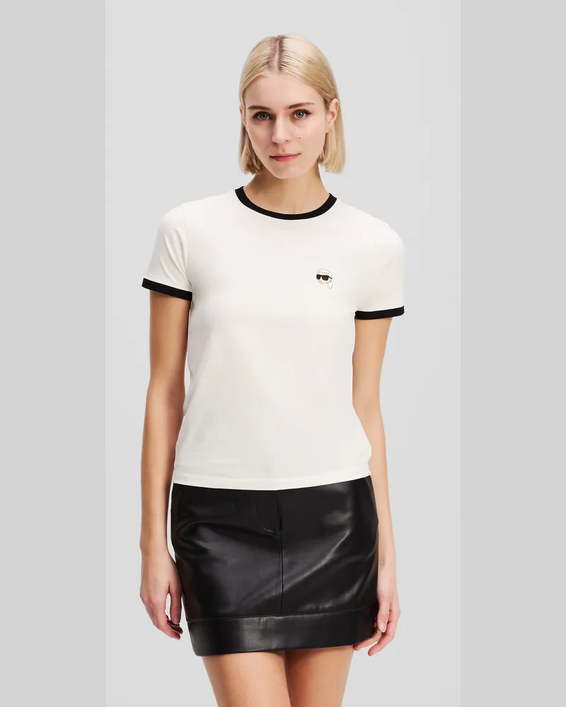 Karl Lagerfeld Ikon T-shirt Mit Kontrastierender Paspelierung, Frau, Cannoli Creme, Größe Cannoli