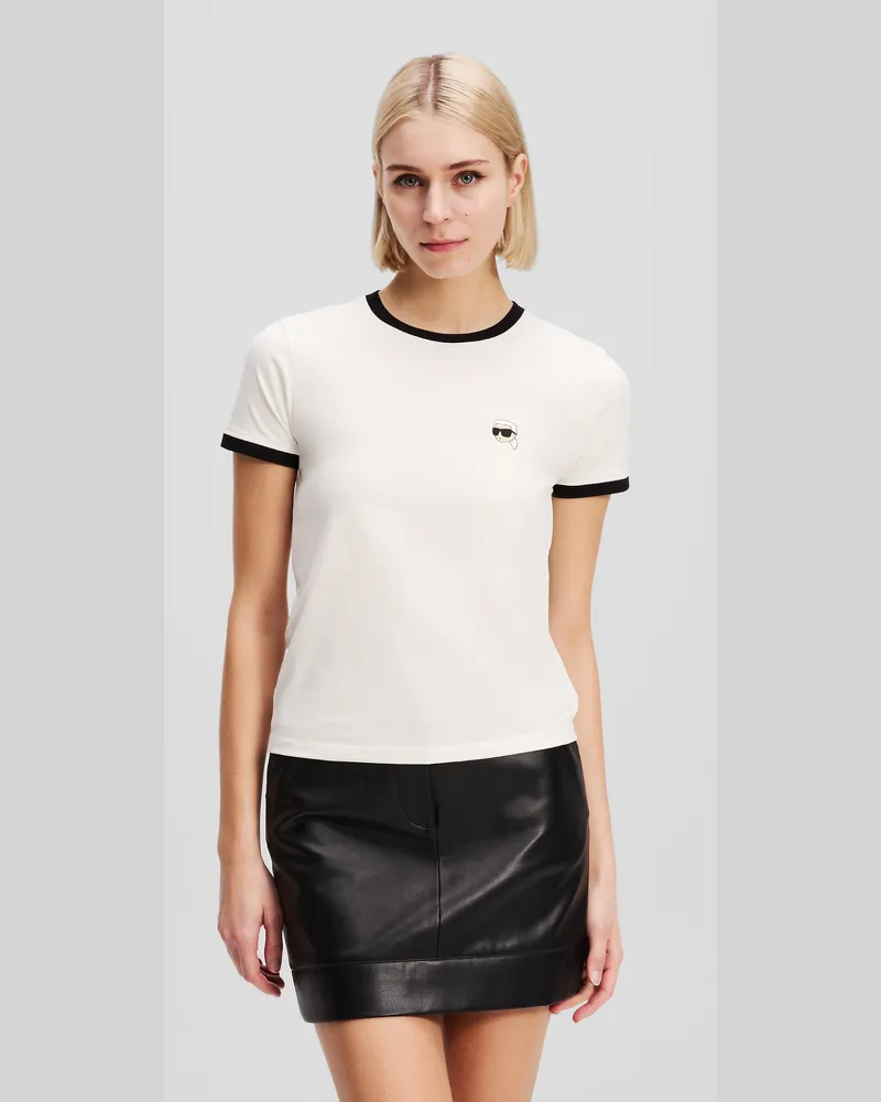 Karl Lagerfeld Ikon T-shirt Mit Kontrastierender Paspelierung, Damen, Cannoli Creme, Größe Cannoli