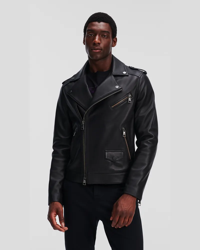 Karl Lagerfeld Biker-jacke Aus Leder, Mann, Schwarz, Größe Schwarz