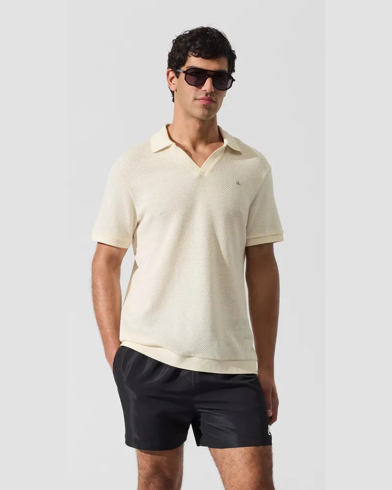 Karl Lagerfeld Häkel-polo Shirt Mit Metall-monogramm, Herren, Cannoli Creme, Größe Cannoli