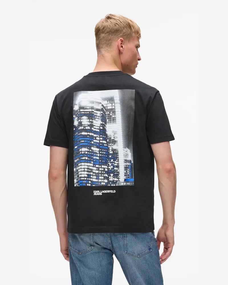 Karl Lagerfeld T-shirt Mit Stadtansicht, Herren, Schwarz, Größe Schwarz