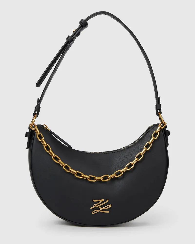 Karl Lagerfeld K/autograph Mond-schultertasche Mit Kette, Damen, Schwarz/gold, Größe Schwarz