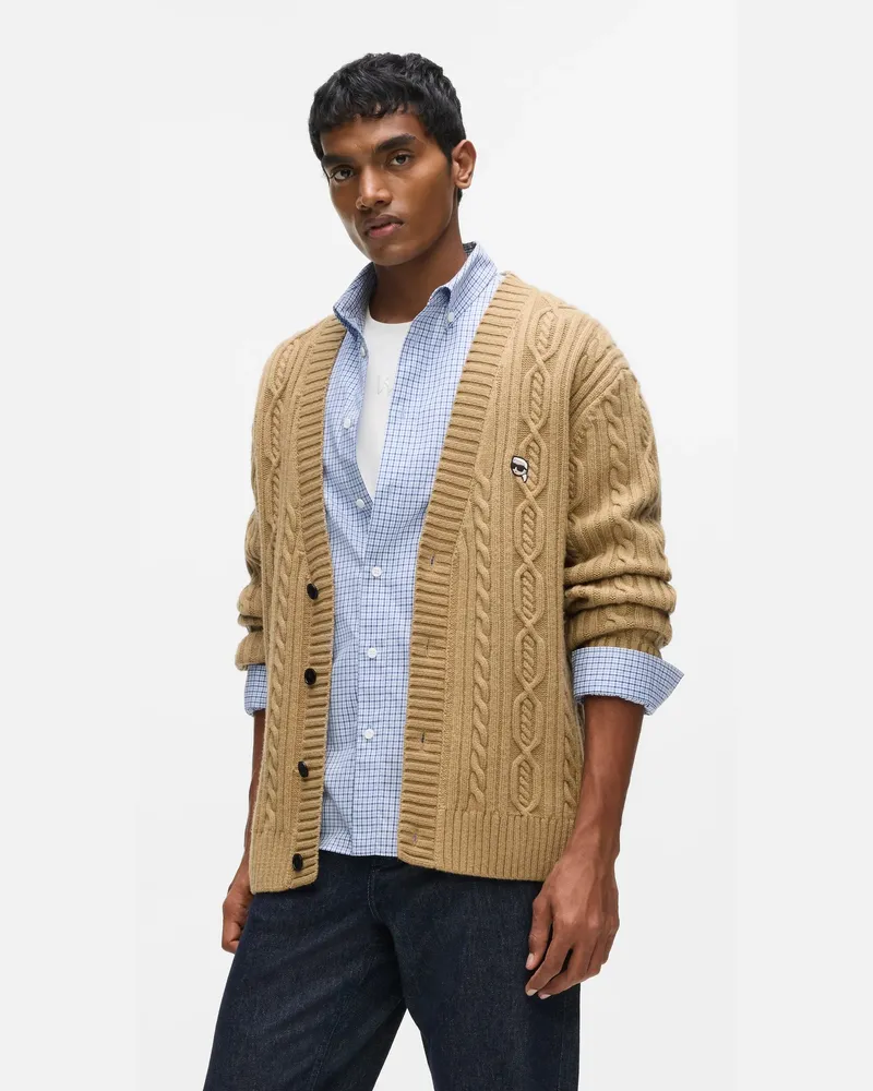 Karl Lagerfeld Ikon Strickjacke Mit Zopfmuster, Male, Twill, Size Beige