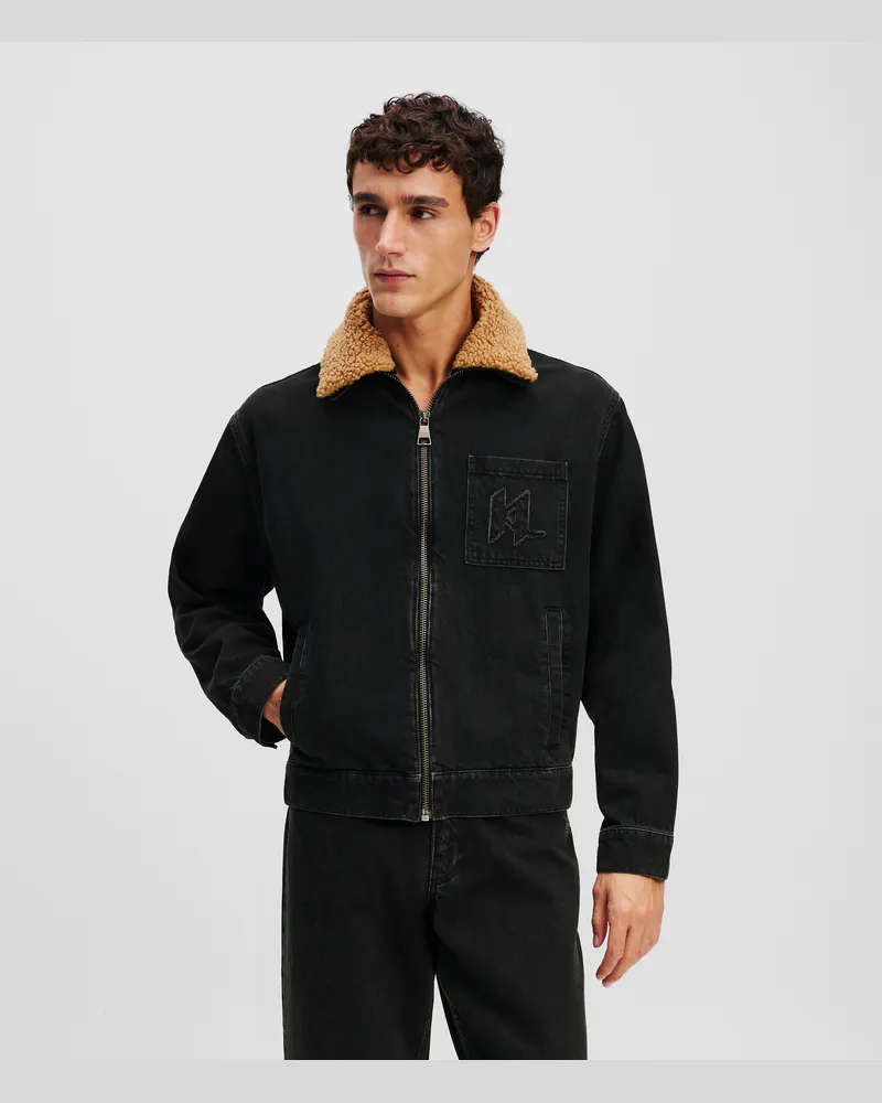 Karl Lagerfeld Monogram Jeansjacke, Mann, Washed Grey Denim, Größe Washed