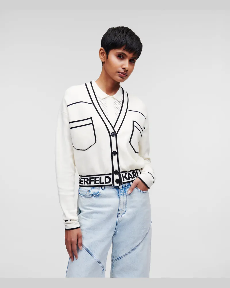 Karl Lagerfeld Kurzer Cardigan Mit Logo, Frau, Weiss/Schwarz, Größe Weiss